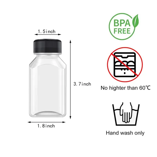 Miniatura 2 de XYSMZM 8 botellas de jugo de 4 onzas, botellas de plástico con chupito de jengibre, a prueba de fugas, recipientes para bebidas para jugo, batido