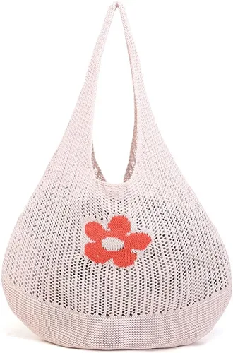 Miniatura 14 de ENBEI Bolsas bohemias, bolsa de punto de hombro, bolsa de mano Y2K estética, bolso de ganchillo lindo para mujeres, regalos hippie Rosa con seis