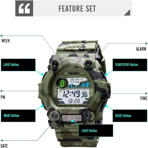 Miniatura 4 de CakCity Reloj deportivo de camuflaje para niños impermeable digital electrónico militar con alarma luminosa cronómetro relojes infantiles de 3 a 10