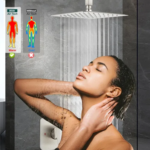 Miniatura 8 de Heyalan Juego de grifo de ducha cuadrado de acero inoxidable para baño, sistema de ducha tipo lluvia con una manija, kit de acabado de ducha de una