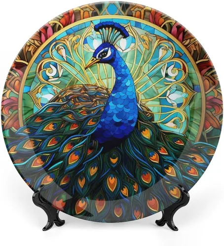 Miniatura 18 de Platos decorativos para decoración del hogar, notas musicales, bandeja decorativa con diseño de vitrales para mesa, plato de cena de cerámica
