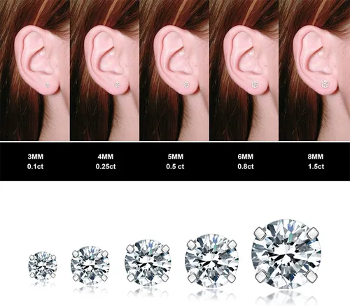 Miniatura 5 de 5 Pairs Stud Earrings Set, Hypoallergenic Cubic Zirconia 316L Earrings Stainless Steel CZ Earrings 3-8mm (Steel color)