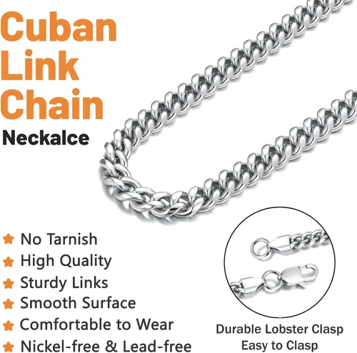 Miniatura 2 de Jewlpire 5MM Silver ChainBlack ChainGold Chain for Men Boys, 18k Real Gold Plated Miami Mens Cuban Link Chain Necklace, Mens Chain Necklaces
