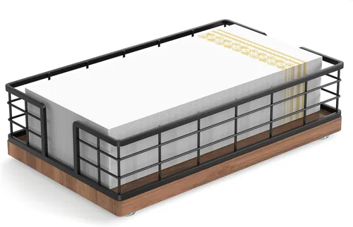 Miniatura 8 de Wican Bandeja para toallas de invitados para baño, servilletas de madera y hierro para tocador, mesa de comedor, cesta de madera para toallas