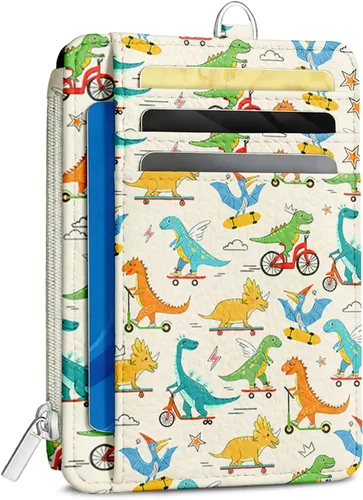 Miniatura 10 de Cartera delgada para mujer - Soporte para tarjetas de crédito con bloqueo RFID, cartera de piel sintética con ventana de identificación y bolsillo