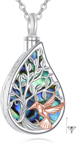 Miniatura 12 de URONE Collares de urna para cenizas de plata de ley 925, concha de abulón, árbol de la vida, joyería de cremación para cenizas, joyería de memoria