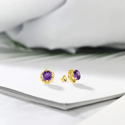 Miniatura 133 de Gem Stone King Aretes de plata de ley 925 de 0.236 in con piedra natal redonda para mujer