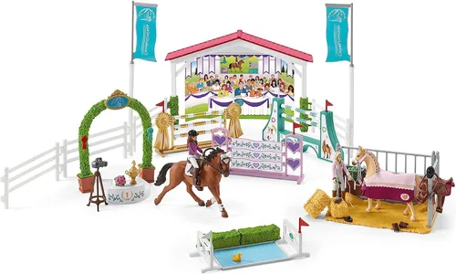 Miniatura 2 de Schleich Horse Club — juego de 86 piezas para torneo de amistad, juego de caballos con figura de yegua árabe y 2 muñecas, juguetes de caballos