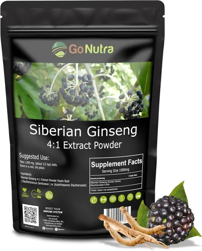 Miniatura 7 de Go Nutra Ginseng siberiano - Polvo de raíz de Eleuthero Extracto 4:1 4 veces más fuerte Apoya la energía y la resistencia Natural