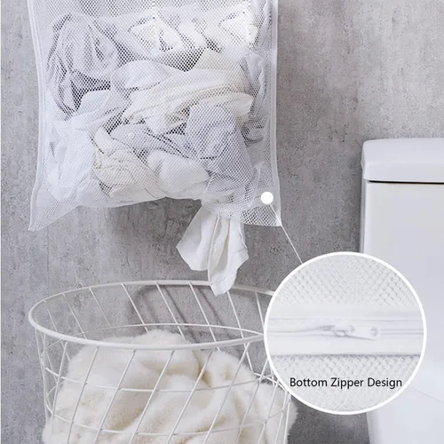 Miniatura 3 de Resdenio Bolsa de lavandería colgante, bolsa de lavandería portátil, 30 x 20 pulgadas, cesta grande plegable para colgar en la pared con 2 ganchos