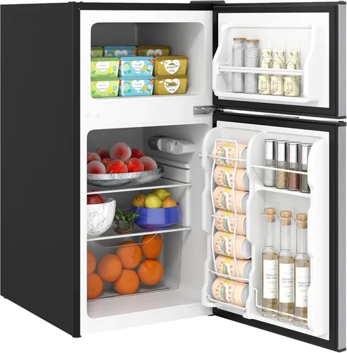 Miniatura 10 de HOMCOM Mini refrigerador de 4 pies cúbicos con congelador, refrigerador compacto de doble puerta con termostato ajustable, estante y puerta