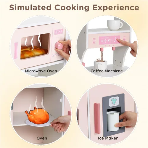 Miniatura 3 de SainSmart Jr. Cocina de Juguete para Niños, Juego de Cocina de Madera con Luces y Sonidos, Máquina de Hielo, Horno y Fregadero, Juguete de Cocina