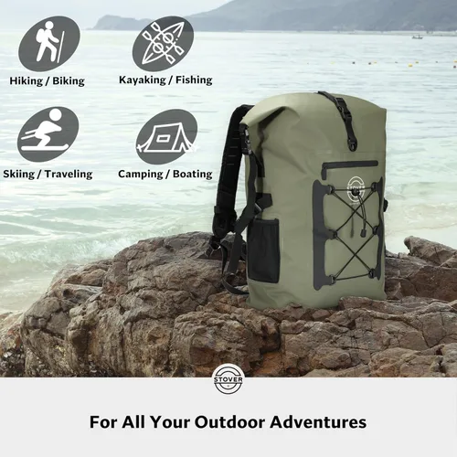 Miniatura 6 de STOVER 5/10/25/30/40/55L Waterproof Dry Bag- Roll-Top Backpack w/Phone Case- Kayaking, Hiking, Camping, Boating- Men/Women 55L Verde