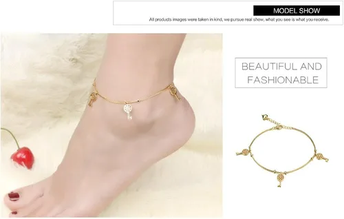 Miniatura 7 de Tono de la moda aanklets Oro 18K Rhinestone clave encanto playa cadena de pie aanklet para las mujeres l7.99+ 2