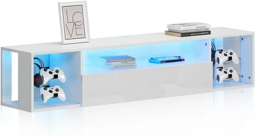 Miniatura 8 de soges Soporte de TV flotante con luces LED, estante de televisión para TV de 43 pulgadas, consola multimedia montada en la pared con ganchos