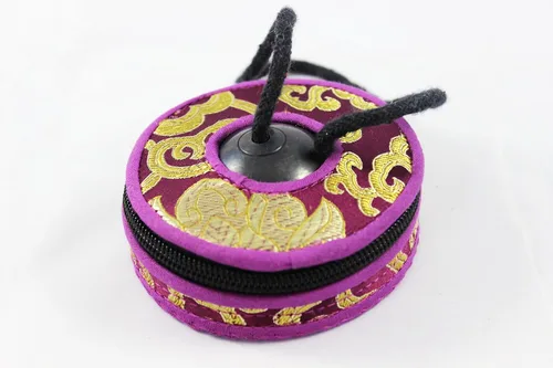Miniatura 3 de Tingsha/Campana de meditación tibetana/platillos de dedo con funda de seda gratis por Nepalese Handicraft Zone (color oscuro (color antiguo))