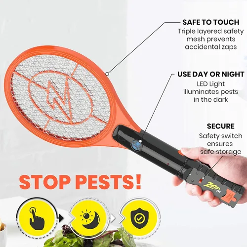 Miniatura 3 de ZAP IT! Bug Zapper - Raqueta recargable mata mosquitos, 4000 voltios, cable de carga USB, paquete de 2 (Mini, Naranja)