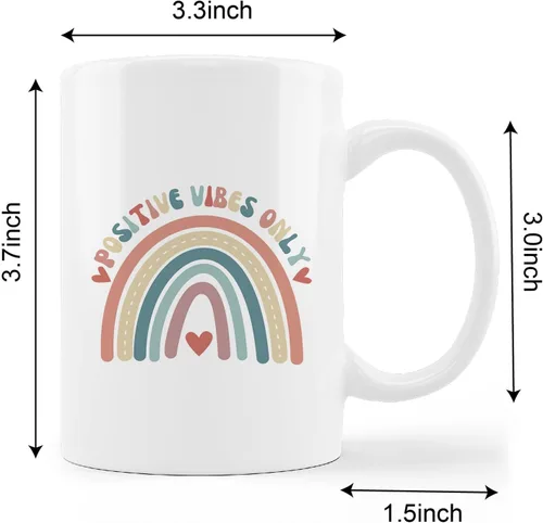 Miniatura 4 de Taza de cerámica retro Groovy Positive Vibes Boho Rainbow Heart de 11 onzas, taza de té con leche con asa, regalos positivos para mujeres