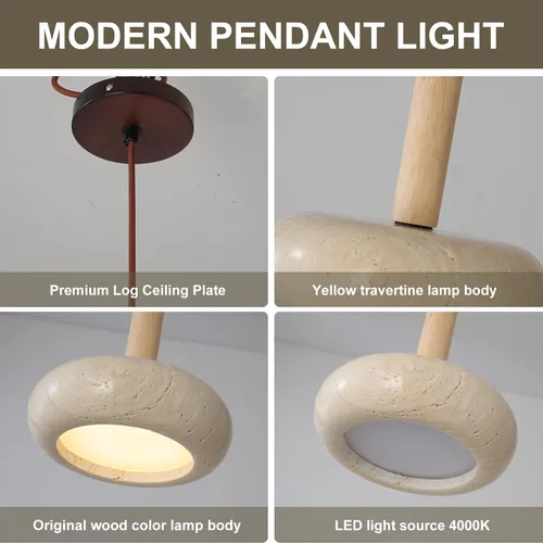 Miniatura 6 de Lámpara colgante de estilo japonés Wabi-sabi con pantalla redonda de piedra natural, lámpara de madera nórdica, lámpara de noche para dormitorio, 12