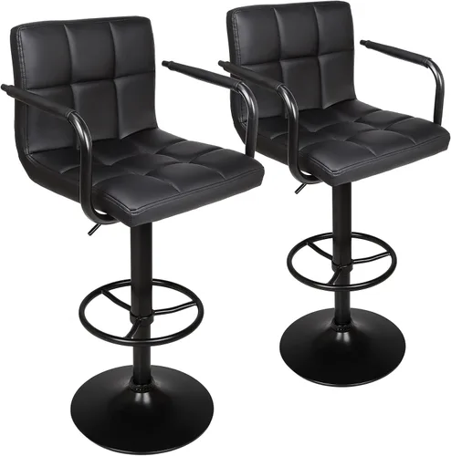 Miniatura 14 de Leopard Taburetes de bar ajustables con reposabrazos, respaldo cuadrado, doble costura giratoria con taburete trasero, juego de 2 (gris)