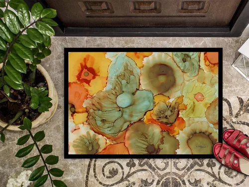 Miniatura 3 de Caroline's Treasures 8959JMAT - Tapete para puerta delantera, 24 x 36 pulgadas, diseño de flores abstractas, verde azulado y naranja