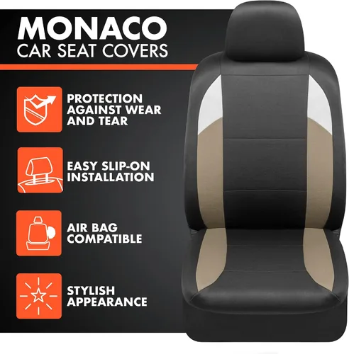 Miniatura 2 de BDK carXS Monaco - Juego completo de fundas para asiento de auto, fundas de asiento delantero beige de tres tonos con funda de asiento trasero