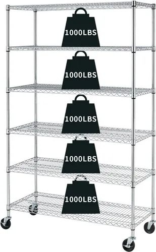 HCY Estante de almacenamiento de 6 niveles, estantería de almacenamiento resistente, estante de almacenamiento de metal ajustable en altura NSF con