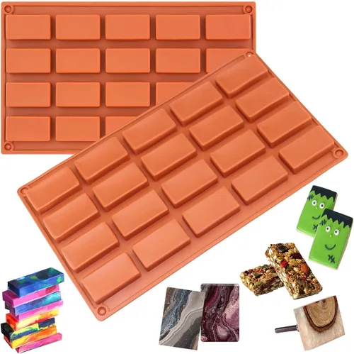Miniatura 3 de FUNSHOWCASE Molde rectangular de silicona para barra de caramelo de chocolate, 20 cavidades, molde rectangular para tartas de jabón 20 cavidades por