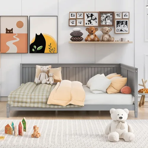 Miniatura 21 de Quarte Sofá cama multifuncional de tamaño individual con nido y estantes plegables en ambos lados, sofá cama con marco de madera y listones