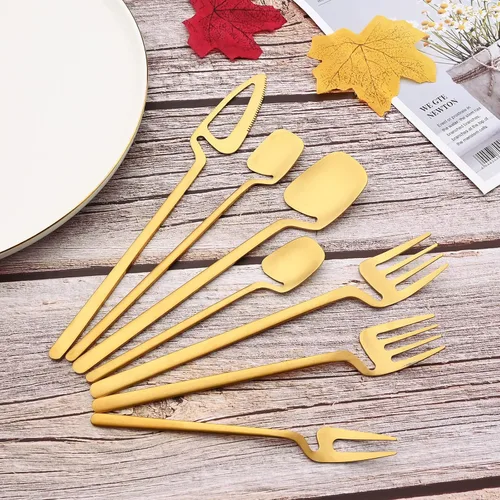 Miniatura 2 de JASHII Juego de cubiertos de 28 piezas de acero inoxidable 304 para 4, juego de utensilios de metal para comer, incluye tenedor de frutas y cuchara