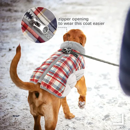 Miniatura 3 de FUAMEY - Abrigo de invierno para perro, chaquetas con arnés integrado, chaleco acolchado con cremallera, ropa reflectante para perros pequeños, Rojo
