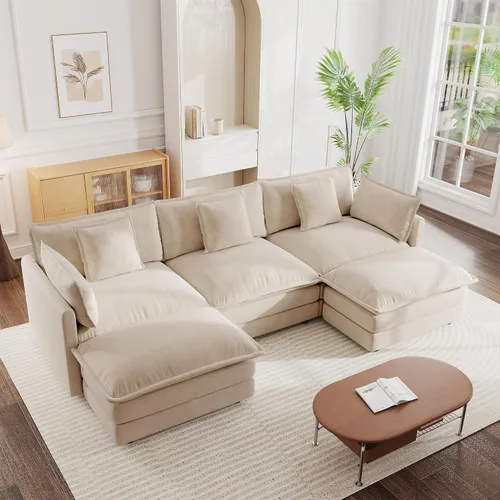 Miniatura 30 de mikibama - Sofá seccional modular, sofá en forma de L de 76.4 pulgadas para sala de estar, sofá cama cómodo tipo nube con otomano móvil, combinación