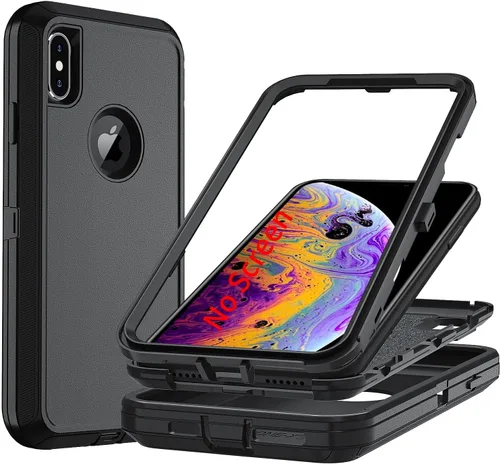 Funda para iPhone X/i Phone Xs, 3 capas duradera funda de teléfono resistente protección para teléfono, a prueba de golpes a prueba de caídas a Negro
