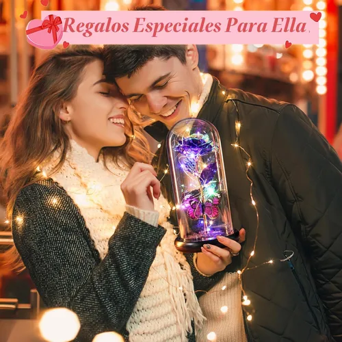 Miniatura 7 de Regalo de cumpleaños para el día de la madre para mamá de hija, hijo, rosa morada, flor eterna iluminada en cúpula de cristal con mariposa, regalos