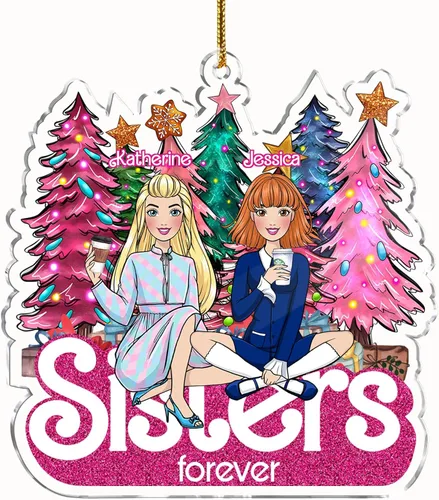 Gossby Adorno de Navidad acrílico personalizado para hermanas para siempre, regalo personalizado con diseño, nombre, decoración de árbol de 2