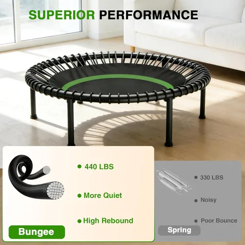 Miniatura 2 de Mini trampolín rebotador de 40 pulgadas para adultos con asa, mini trampolín plegable con cuerdas elásticas, mango de espuma ajustable, estable
