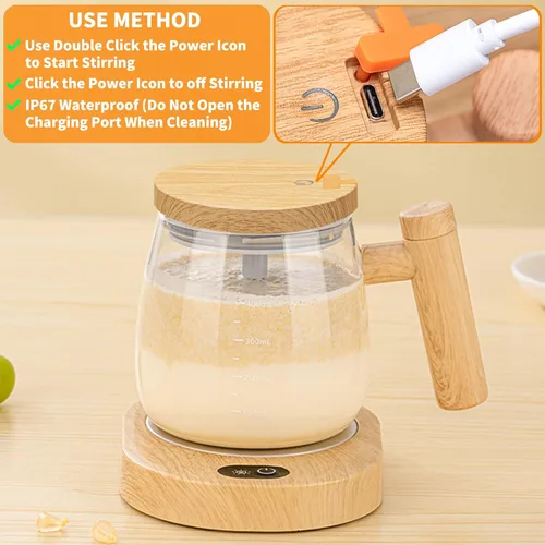 Miniatura 3 de Taza de café autoagitable, taza de mezcla eléctrica de alta velocidad con posavasos termostáticos de 55°, taza mezcladora eléctrica adecuada