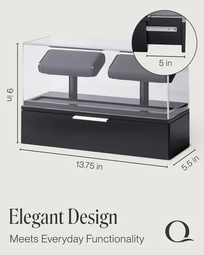 Miniatura 6 de QWATCH - Caja de acrílico para 2 o 4 relojes con bandeja de valet de joyería y cajón
