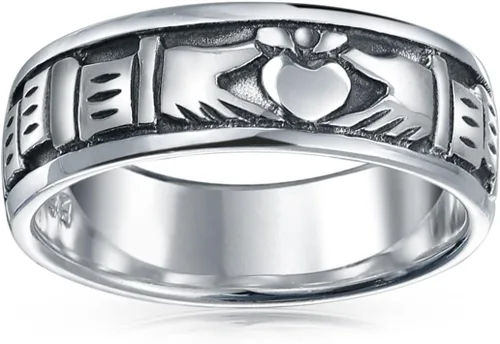 Miniatura 3 de Anillo de boda unisex con diseño celta irlandés y celta, para parejas, promesa, Claddagh, para hombres y mujeres, plata de ley 925 oxidada
