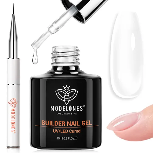 Miniatura 19 de modelones Gel base de goma de fibra para uñas, 0.5 fl oz (0.5 fl oz), base de goma de vidrio transparente, esmalte de gel, fortalecedor de uñas