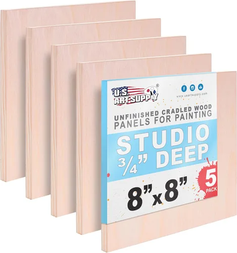 Miniatura 14 de U.S. Art Supply Paneles de madera acunados sin terminar para pintar, paquete de 5 tableros de lona de madera de abedul de estudio de 3/4 pulgadas