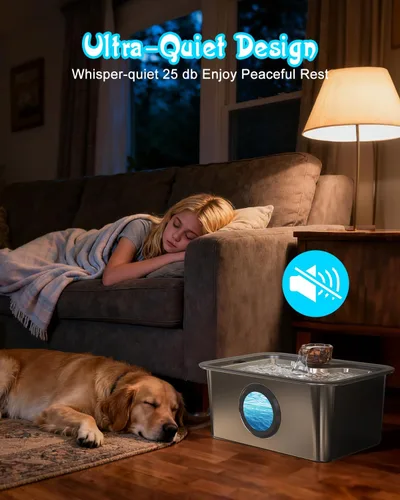 Miniatura 7 de Fuente de agua para perros grandes, fuente de agua para mascotas de acero inoxidable 304 de 12 litros con 5 filtros y 2 bombas de agua