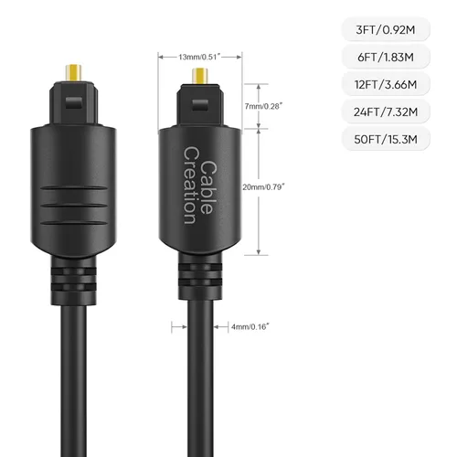 Miniatura 6 de CableCreation Cable de audio óptico, cable de fibra óptica de 3 pies [S/PDIF] con chapado en oro para cine en casa, barra de sonido, TV, PS4, Xbox