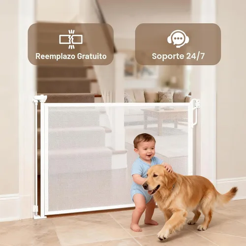 Miniatura 8 de Spaceany Puerta retráctil de seguridad para bebés o puerta de malla para perros, puerta retráctil de malla portátil duradera, fácil de usar