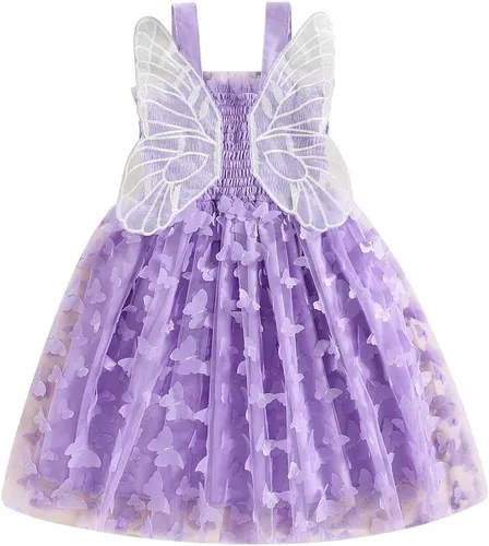Toddler Baby Girl Butterfly Dresses Solid Frill Princess Layered Sling Tulle Tutu Dress Birthday Party Casual Clothes