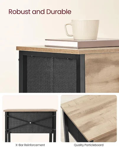 Miniatura 7 de VASAGLE Mesita de noche, mesa auxiliar con cajón de tela, mesa auxiliar de 24 pulgadas de alto con estante de almacenamiento, dormitorio, roble