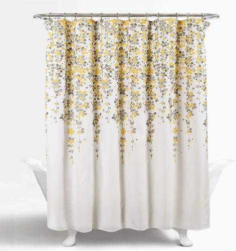 Miniatura 2 de Lush Decor Cortina de Ducha Weeping Flower 72"An x 72"L Amarillo y Gris - Cortinas de Ducha de Tela para Baño - Cortina de Baño Floral - Decoración