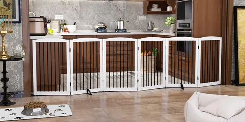 Miniatura 10 de PUPETPO Puerta independiente para mascotas para perros, puerta plegable de madera para perros para casa, puerta interior para perros para puertas