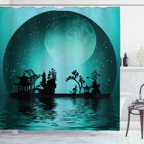 Miniatura 77 de set de cortina para baño decorativa de tela de poliéster con ganchos