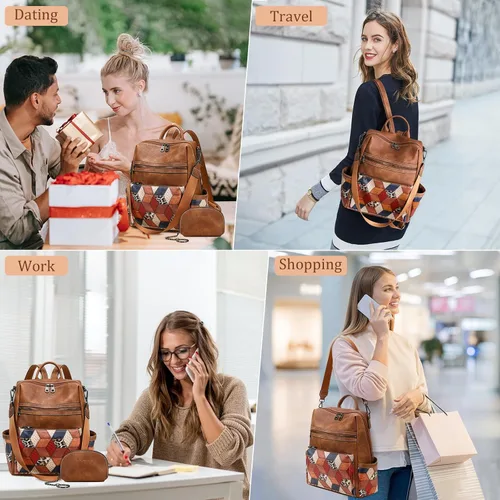 Miniatura 7 de AGLOD mochila de cuero para mujer, bolso de diseñador para damas, con correa para el hombro, bolso de trabajo de imitación, bolsos de mano